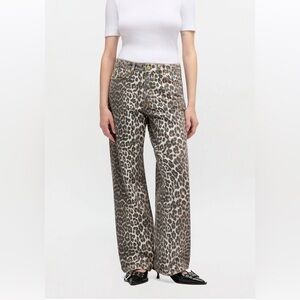Ganni Leopard Print Straight Leg Jeans - Brown